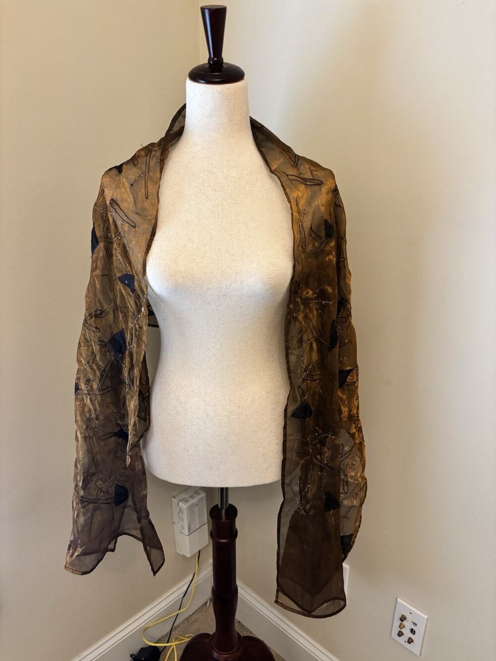 Chicos NWT brown embroidered Unique Geometric Scarf Sequined